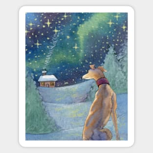 All is bright greyhound gazes out over a calm winter night Sticker